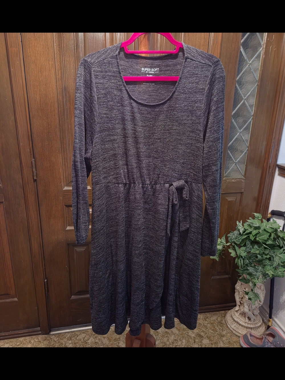 torrid Charcoal Heather Long-Sleeve Tie-Waist Dress